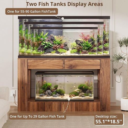 VOWNER 55–75/90 Gallon Fish Tank Stand with Power Outlet for 2 Tank, Walnut in Kuwait