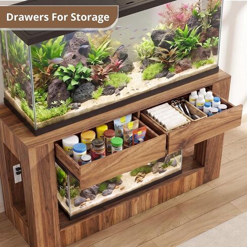 VOWNER 55–75/90 Gallon Fish Tank Stand with Power Outlet for 2 Tank, Walnut in Kuwait