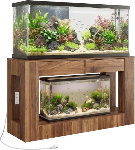 VOWNER 55–75/90 Gallon Fish Tank Stand with Power Outlet for 2 Tank, Walnut in Kuwait