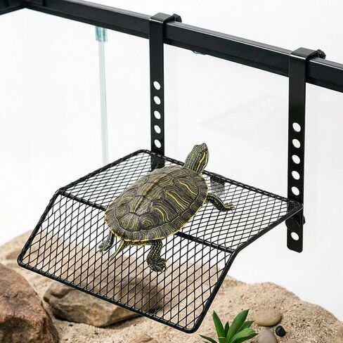 FMOACEN Hanging Turtle Basking Platform Heavy Duty Metal Dock Non-Slip Ramp Height Adjustable Dual Hooks Easy Install Fits 10-20 Gallon Tanks Reptile Tank Accessories for Baby Turtle Frogs in Kuwait