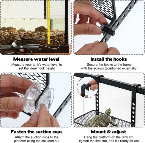 FMOACEN Hanging Turtle Basking Platform Heavy Duty Metal Dock Non-Slip Ramp Height Adjustable Dual Hooks Easy Install Fits 10-20 Gallon Tanks Reptile Tank Accessories for Baby Turtle Frogs in Kuwait