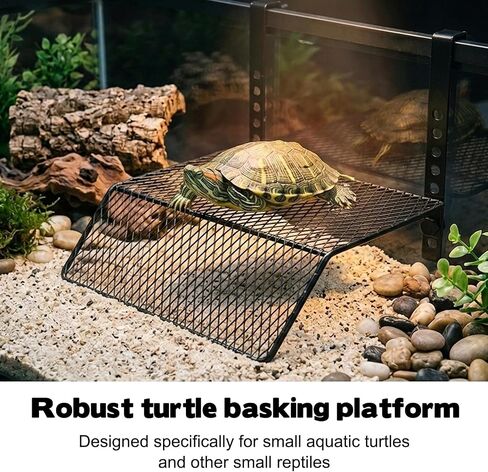 FMOACEN Hanging Turtle Basking Platform Heavy Duty Metal Dock Non-Slip Ramp Height Adjustable Dual Hooks Easy Install Fits 10-20 Gallon Tanks Reptile Tank Accessories for Baby Turtle Frogs in Kuwait
