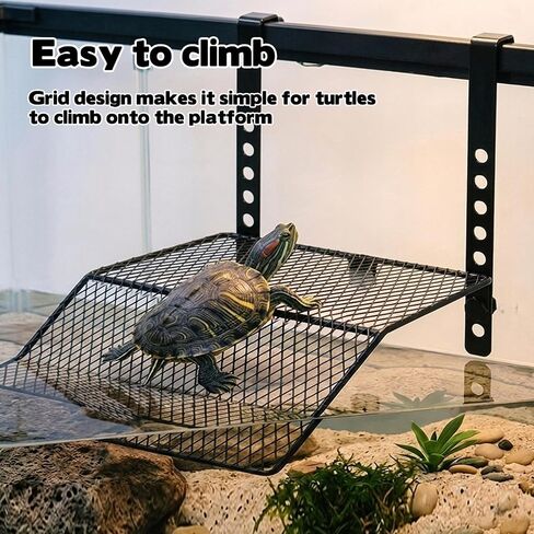 FMOACEN Hanging Turtle Basking Platform Heavy Duty Metal Dock Non-Slip Ramp Height Adjustable Dual Hooks Easy Install Fits 10-20 Gallon Tanks Reptile Tank Accessories for Baby Turtle Frogs in Kuwait