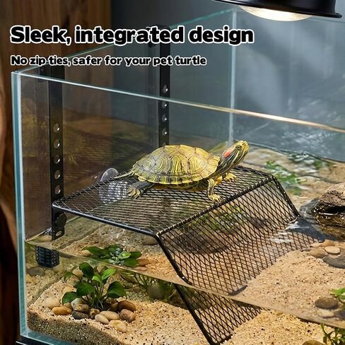 FMOACEN Hanging Turtle Basking Platform Heavy Duty Metal Dock Non-Slip Ramp Height Adjustable Dual Hooks Easy Install Fits 10-20 Gallon Tanks Reptile Tank Accessories for Baby Turtle Frogs in Kuwait