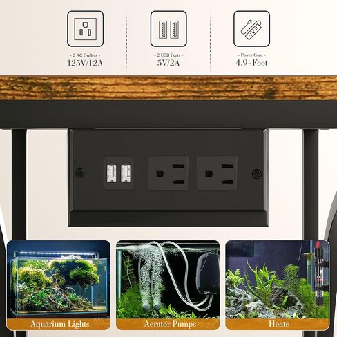 HavenlyYouth 20-29 Gallon Aquarium Stand with Power Outlet, 3 Tier Heavy Duty Metal Fish Tank Stand with Storage Shelf, Fish Tank Table for Home Office, 31.5" L x 15.7" W x 31.2" H, Rustic Brown in Saudi Arabia