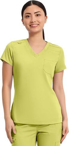 Med Couture Women's V-Neck Scrub Top, Modern Fit Tuck-in Top with Stretchy Rib-Knit Shoulders and Chest Pocket - MC7448 in Kuwait