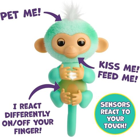Fingerlings 2023 NEW Interactive Baby Monkey Reacts to Touch – 70+ Sounds & Reactions – Ava (Teal) in Kuwait