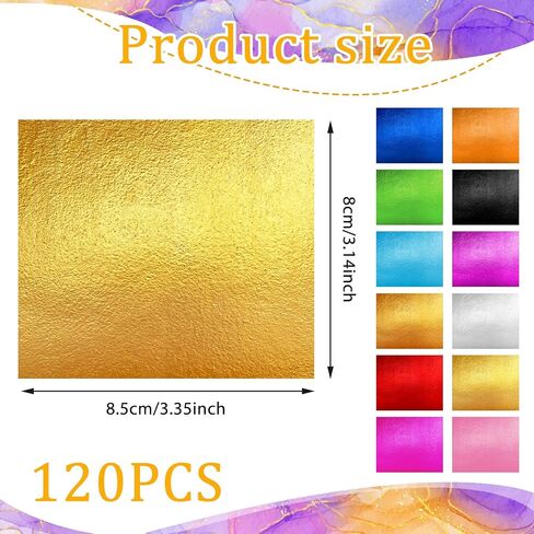 240 PCS Foil Sheets for Crafts, Colorful Gold Leaf Sheets, Foil Paper Transfer Sheet for Arts Decoration, DIY Crafts, Furniture, Nails, Paintings, 12 Colors in Kuwait