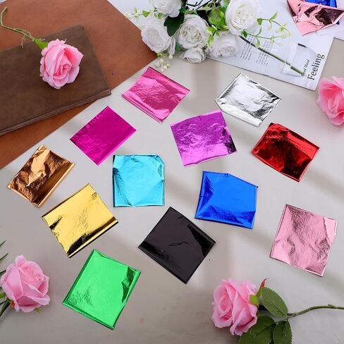 240 PCS Foil Sheets for Crafts, Colorful Gold Leaf Sheets, Foil Paper Transfer Sheet for Arts Decoration, DIY Crafts, Furniture, Nails, Paintings, 12 Colors in Kuwait