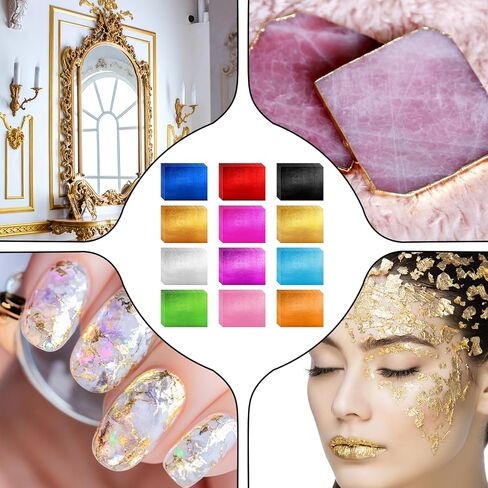 240 PCS Foil Sheets for Crafts, Colorful Gold Leaf Sheets, Foil Paper Transfer Sheet for Arts Decoration, DIY Crafts, Furniture, Nails, Paintings, 12 Colors in Kuwait