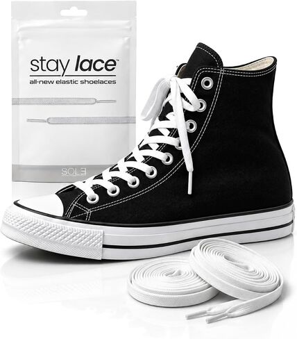 SOL3 Stay Lace Elastic Shoe Laces - Flat Stretch No Tie Shoelaces for Sneakers (54", White) in Saudi Arabia