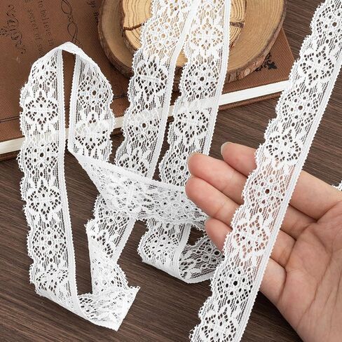 Lace Trim Ribbon, 10-Yard White Lace Ribbon, 1.18 Inch Width White Laces Trims, Delicate Elastic Floral Pattern White Lace for Crafts Sewing and Bridal Wedding Dress Applique Decorations in Kuwait