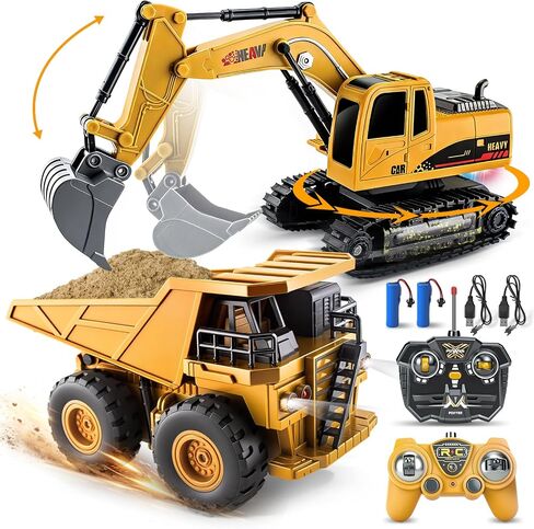 YongnKids 2 Pcs Large Rc Excavator Toy & Dump Truck for Kids Age 6+ in Kuwait