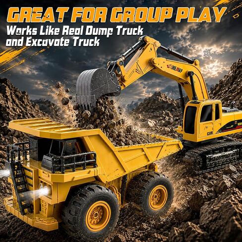 YongnKids 2 Pcs Large Rc Excavator Toy & Dump Truck for Kids Age 6+ in Kuwait