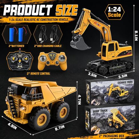 YongnKids 2 Pcs Large Rc Excavator Toy & Dump Truck for Kids Age 6+ in Kuwait