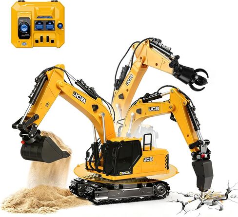 BRRRRT 3-in-1 Remote Control Excavator,14-Channel RC Excavator with Drill Bit, Grab Bucket & Digging Hook, JCB Official Licensed 14-Inch Construction Vehicles with Lights & Sounds for Kids Ages 3+ in Saudi Arabia