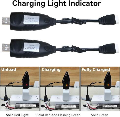 11.1V Battery Charger Airsoft - 2A 1500mAh USB Chargers with XH-4P Plug Gel Blaster 3S Lipo Battery 11.1 Volt Li-ion Batteries Chargers Cable for RC Car Boat Toy 2 Pack in Saudi Arabia