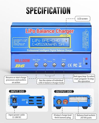 B6 Lipo Battery Charger Newly Upgraded 80W Mini Balance RC Battery Charger/Discharger with Power Supply for Lipo/Li-ion/Life(1-6s) NiMh/NiCd (1-15s) Pb RC Lipo Battery Charger with LCD Display in Saudi Arabia