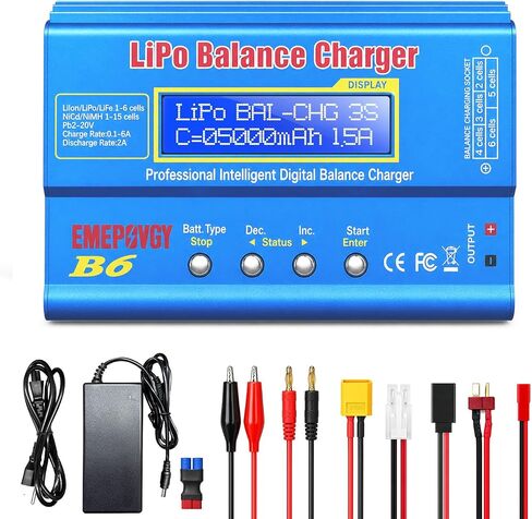 B6 Battery Balance Charger 2026 Upgraded 80W Discharger for NiMH/NiCd (1-15S) LiPo/Li-ion/Life Battery (1-6S) RC Hobby Batteries Balance Charger with AC Power Supply in Saudi Arabia
