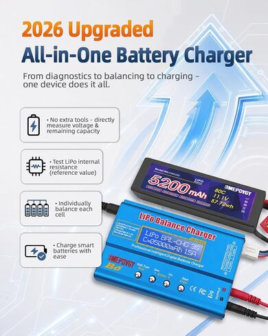 B6 Battery Balance Charger 2026 Upgraded 80W Discharger for NiMH/NiCd (1-15S) LiPo/Li-ion/Life Battery (1-6S) RC Hobby Batteries Balance Charger with AC Power Supply in Saudi Arabia