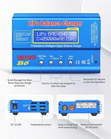 B6 Battery Balance Charger 2026 Upgraded 80W Discharger for NiMH/NiCd (1-15S) LiPo/Li-ion/Life Battery (1-6S) RC Hobby Batteries Balance Charger with AC Power Supply in Saudi Arabia