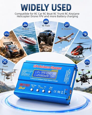 B6 Battery Balance Charger 2026 Upgraded 80W Discharger for NiMH/NiCd (1-15S) LiPo/Li-ion/Life Battery (1-6S) RC Hobby Batteries Balance Charger with AC Power Supply in Saudi Arabia