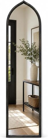 Long Black Arched Mirror, Decorative Hanging Tall Mirror,Long Skinny Mirror,Narrow Long Hallway Bathroom Mirror,12"x50" in Kuwait