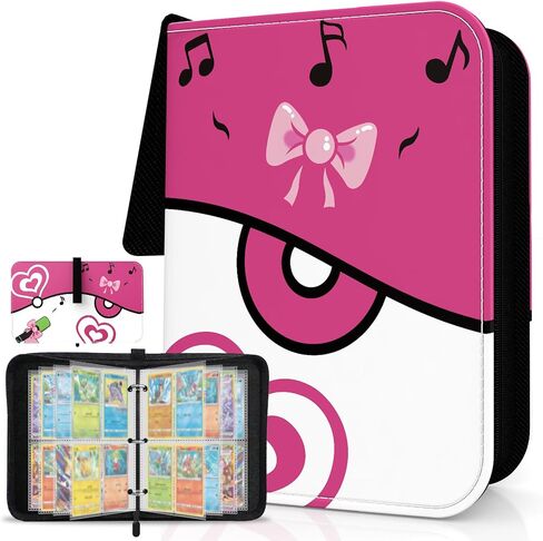 Cute Pink 4 Pocket Trading Card Binder with Zipper and Wrist Strap, Holds 400 Cards, 50 Removable Double-Sided Sleeves, Collectible Card Album Portfolio for Girls in Kuwait