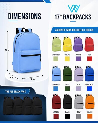 Winterlace 24 Pack Backpack, Bulk 17 inch Lightweight Outdoor Travel Gym Corporate Events Bag (Assorted) in Kuwait