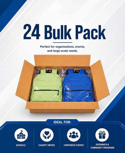 Winterlace 24 Pack Backpack, Bulk 17 inch Lightweight Outdoor Travel Gym Corporate Events Bag (Assorted) in Kuwait