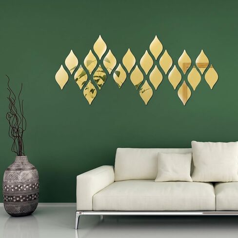 Weysat 30 Pcs Teardrop Mirror Stickers Wall Decor Removable Acrylic Mirror Wall Stickers 3D Mirror Wall Art Decals for Living Room Bathroom Home Office Background Decorations, 6 x 3.3 Inch(Gold) in Kuwait
