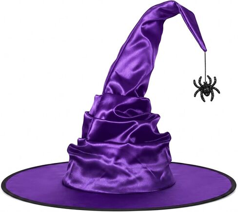 Seasons Stars SSDecor 2023 Halloween Witch Hat with Handcrafted Pleating and Glittery Spider Pendant, Halloween Costume Accessory Purple Witch Hat for Adult's Halloween Party in Kuwait