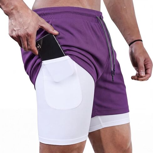 Surenow Mens Running Shorts，Workout Running Shorts for Men，2-in-1 Stealth Shorts，7-Inch Gym Yoga Outdoor Sports Shorts in Kuwait