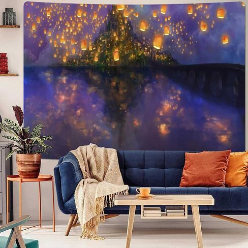 Night Castle Tapestry, 40x30inchs Soft Flannel, Cartoon Castle Lantern Fuzzy Pattern Wall Hanging Tapestries for Bedroom Living Room Decor GTOKFS0773 in Kuwait