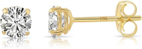 14k Yellow Gold Solitaire Round Cubic Zirconia CZ Stud Earrings with Gold butterfly Pushbacks in Kuwait