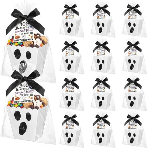 12 Sets Halloween Boo Popcorn Boxes Bulk Plastic Trick or Treat Gift Bucket in Kuwait
