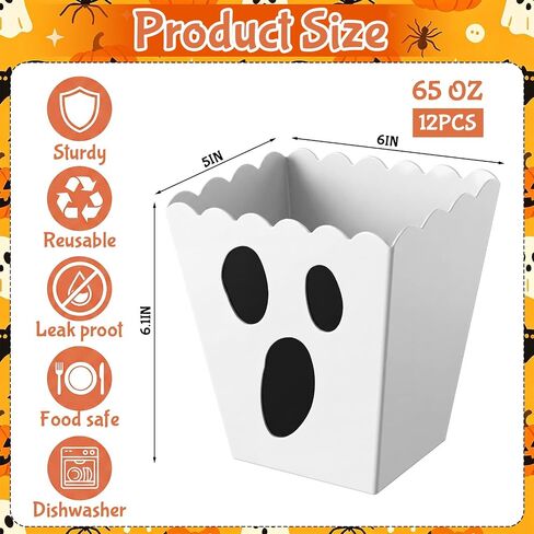 12 Sets Halloween Boo Popcorn Boxes Bulk Plastic Trick or Treat Gift Bucket in Kuwait