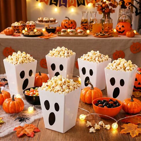 12 Sets Halloween Boo Popcorn Boxes Bulk Plastic Trick or Treat Gift Bucket in Kuwait