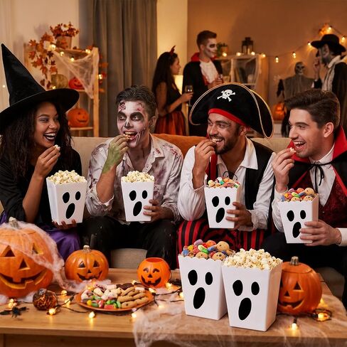 12 Sets Halloween Boo Popcorn Boxes Bulk Plastic Trick or Treat Gift Bucket in Kuwait