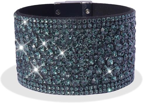 Long tiantian Bohemian Bangle Leather Bracelet for Women Wide Edge Bracelet Rhinestone Wide Bracelet for Teen Girls Leather Wrap Cuff Bracelet in Kuwait