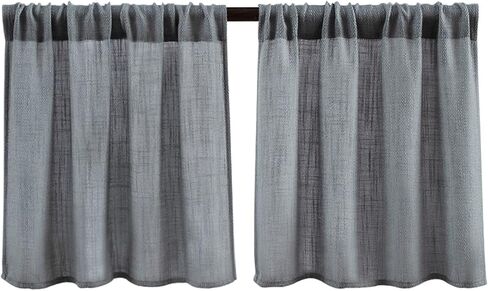 ستائر Valea Home من الخيش للمطبخ، ستائر جيب ذات قضيب أسمر ريفي لنافذة قصيرة مقاس 91.44 سم، ستائر مقهى من الكتان، بيضاء، مجموعة من 2 in Kuwait