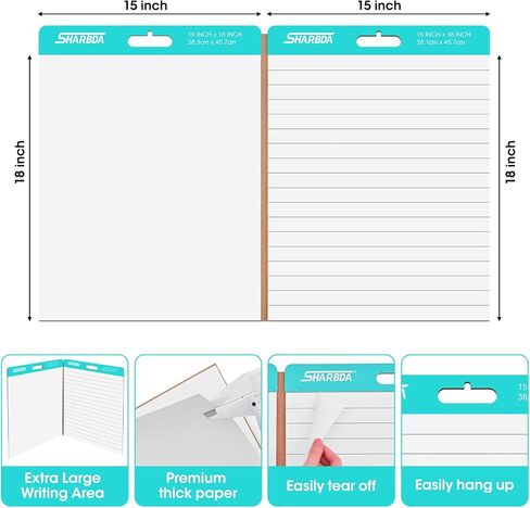 Sticky Easel Pad, 15 in x 18 in,2-in-1 Folding Chart Paper,Sticky Chart Paper for Teachers, Self-Stick Easel Paper,Super Sticky & Bleed-Resistant,60 Sheets/Pad,120Sheets,2 Pads in Kuwait