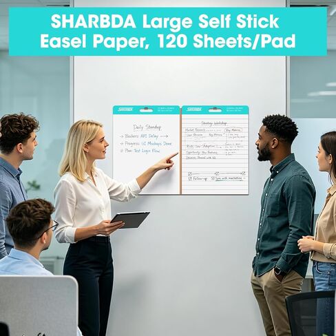 Sticky Easel Pad, 15 in x 18 in,2-in-1 Folding Chart Paper,Sticky Chart Paper for Teachers, Self-Stick Easel Paper,Super Sticky & Bleed-Resistant,60 Sheets/Pad,120Sheets,2 Pads in Kuwait