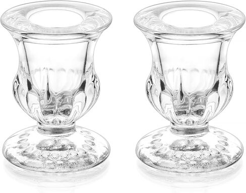 Romadedi Glass Taper Candle Holders - Clear Small Candlestick Holder Bulk, Thicker Glass Candle Sticks Set for Wedding Christmas Party Dining Table Table Centerpiece Decor, 2Pcs in Kuwait