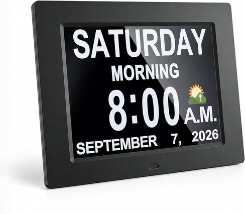 JALL Digital Calendar Dementia Day Clock, 7 Inch Large Screen Display, with 5 Alarm Options, AM & PM Display, for Impaired Vision People, Age Seniors, for Desk, Wall Mounted, with Remote Control in Saudi Arabia