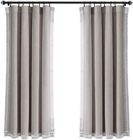 مجموعة ستائر النوافذ Lush Decor Rosalie Light Filtering - زوج - ستائر مزرعة عتيقة وستائر على الطراز الريفي الفرنسي - ستائر حالمة خالدة - زخرفة دانتيل رومانسية - 54 بوصة عرض × 63 بوصة طول، رمادي فاتح in Kuwait
