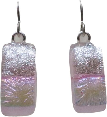 Dainty Pink on Pink Fused Dichroic Glass Sterling Silver Dangle Earrings N111 in Kuwait