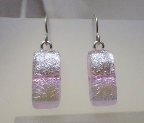 Dainty Pink on Pink Fused Dichroic Glass Sterling Silver Dangle Earrings N111 in Kuwait
