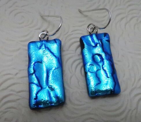 Long Lightweight Textured Aqua Sterling Silver Earrings N275 in Kuwait