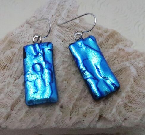 Long Lightweight Textured Aqua Sterling Silver Earrings N275 in Kuwait